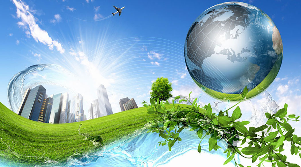 Green nature landscape with planet Earth