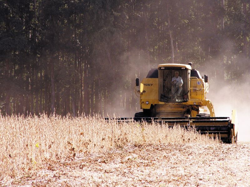 Colheitadeira na plantacao de soja- Foto Granol